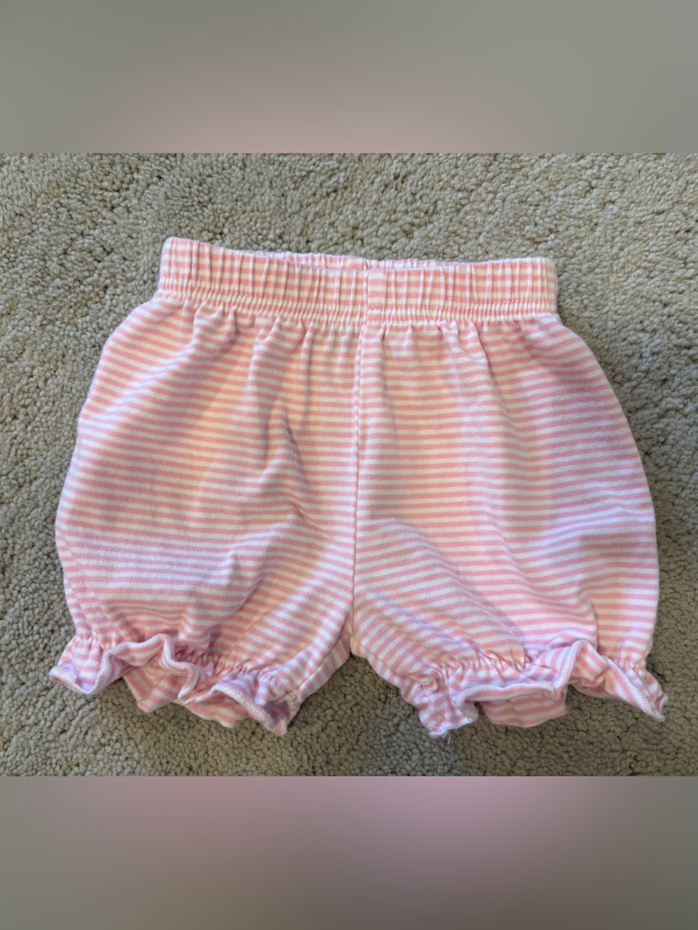 PBJ Baby Girl’s Cotton Knit Pink & White Striped Ruffle Bloomers Shorties 12 mo